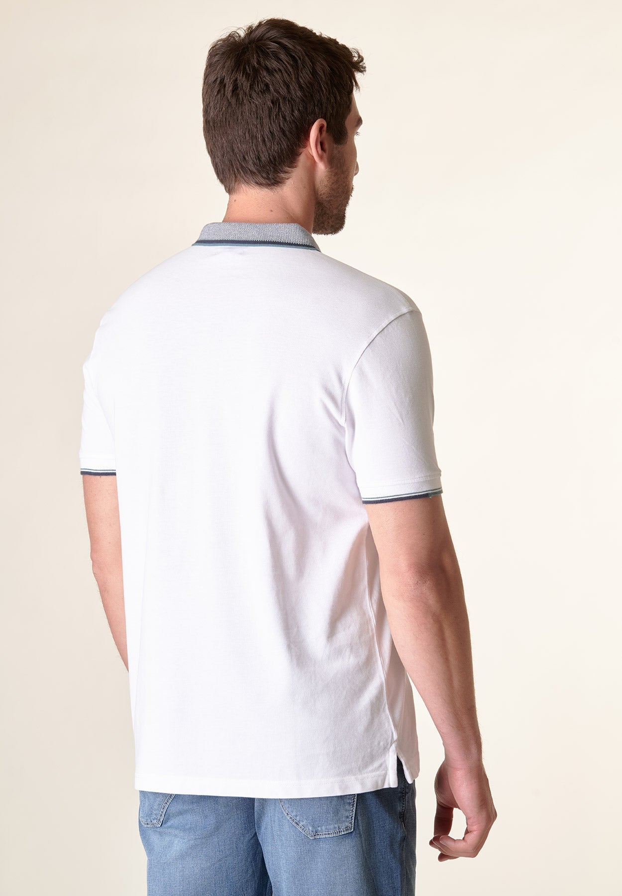 Polo bianca cotone colletto jacquard-Angelico