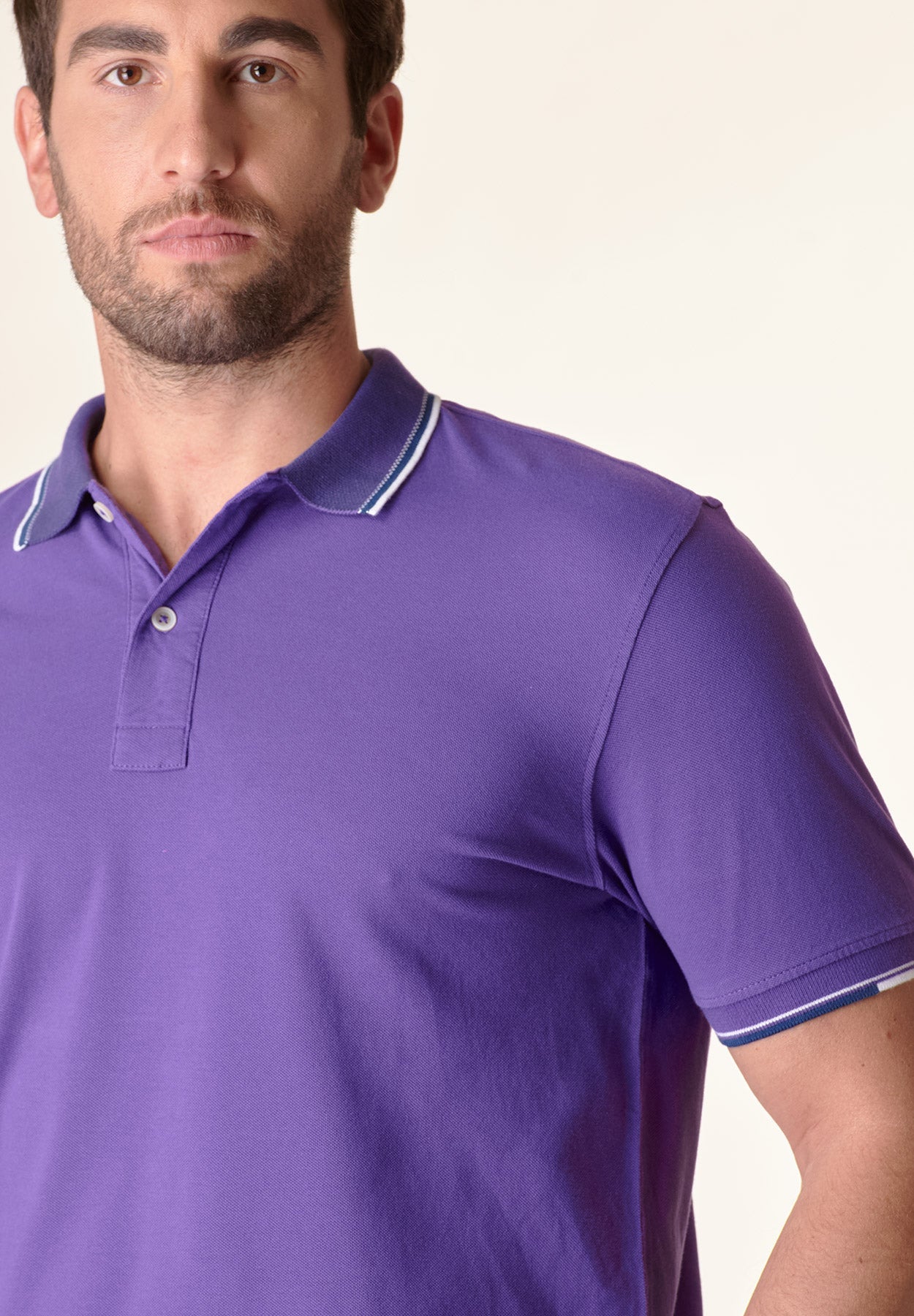 Polo viola cotone colletto jacquard-Angelico