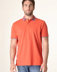Polo arancione cotone colletto jacquard-Angelico