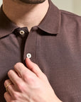 Dark brown polo shirt in slub cotton pique