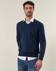 Blue cotton V-neck