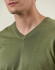 Green cotton V-neck