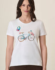 White Stretch Cotton Bike Print T-Shirt