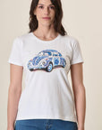 White T-Shirt With Machine Print And Stretch Cotton