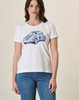 White T-Shirt With Machine Print And Stretch Cotton