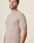 Beige Rice Grain Crepe Cotton T-Shirt