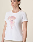 White T-Shirt With Pink Print, Stretch Cotton