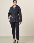 Short Blue Waterproof Trench Coat