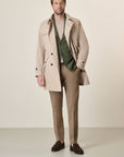 Beige Double-Breasted Waterproof Trench Coat With Belt