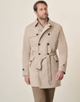 Beige Double-Breasted Waterproof Trench Coat With Belt