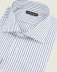 Slim Fit White And Green Striped Cotton Shirt