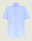 Light Blue Short-Sleeved Linen Blend Regular-Fit Button-Down Shirt