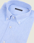 Light Blue Short-Sleeved Linen Blend Regular-Fit Button-Down Shirt