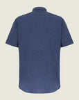 Regular-Fit, Button-Down, Short-Sleeved, Linen-Blend Blue Shirt