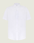 Regular Fit White Short-Sleeved Linen Blend Shirt