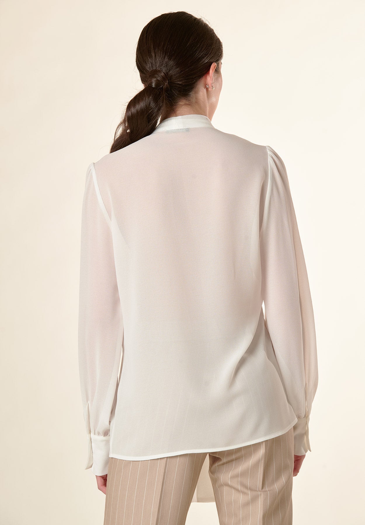 Camicia bianca crepe fiocco polsi alti-Angelico