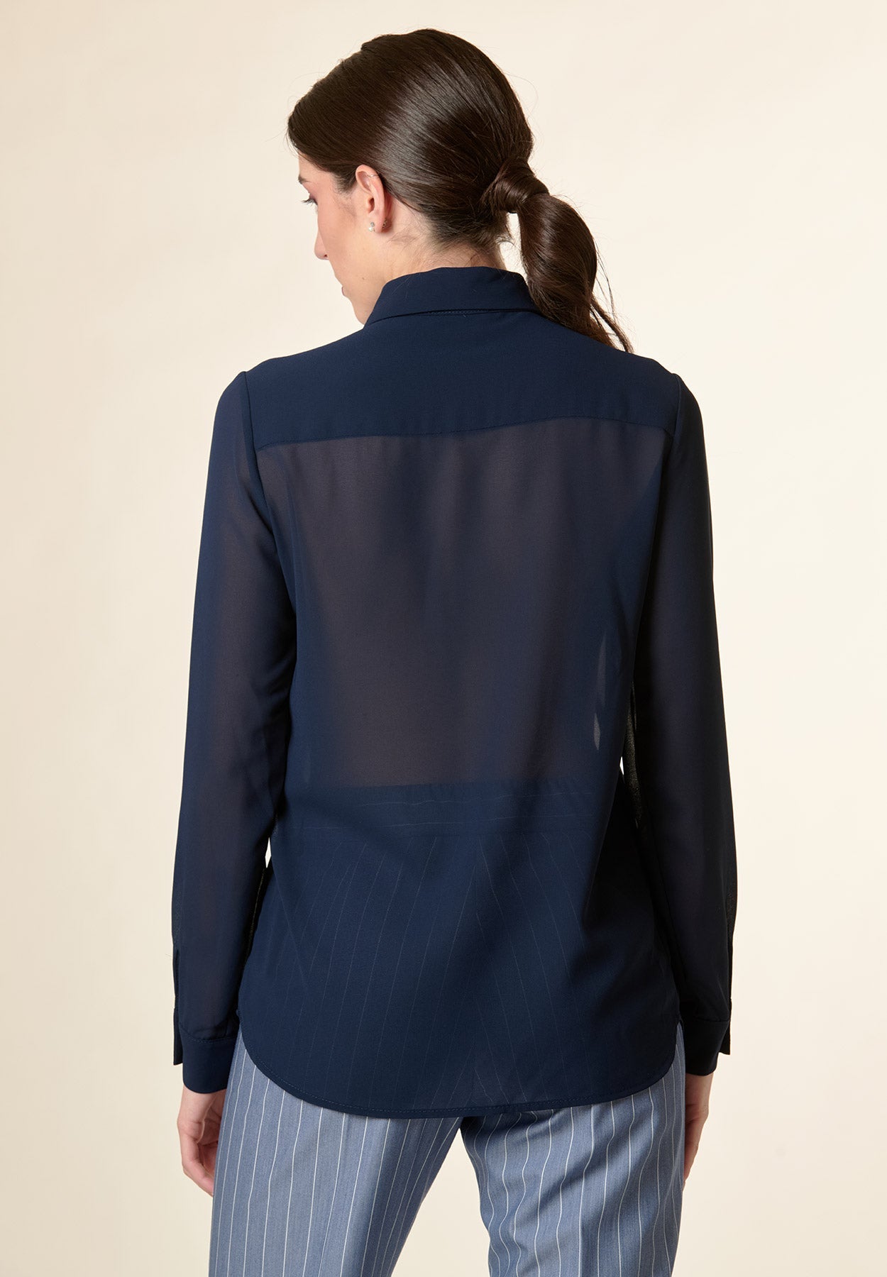 Camicia blu crepe colletto punta-Angelico
