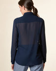 Camicia blu crepe colletto punta-Angelico