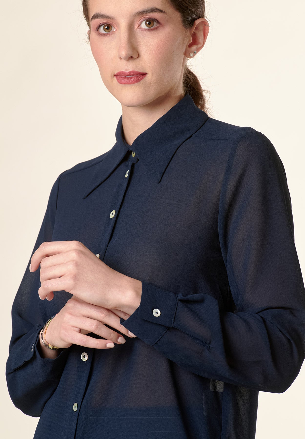 Camicia blu crepe colletto punta-Angelico