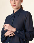 Camicia blu crepe colletto punta-Angelico