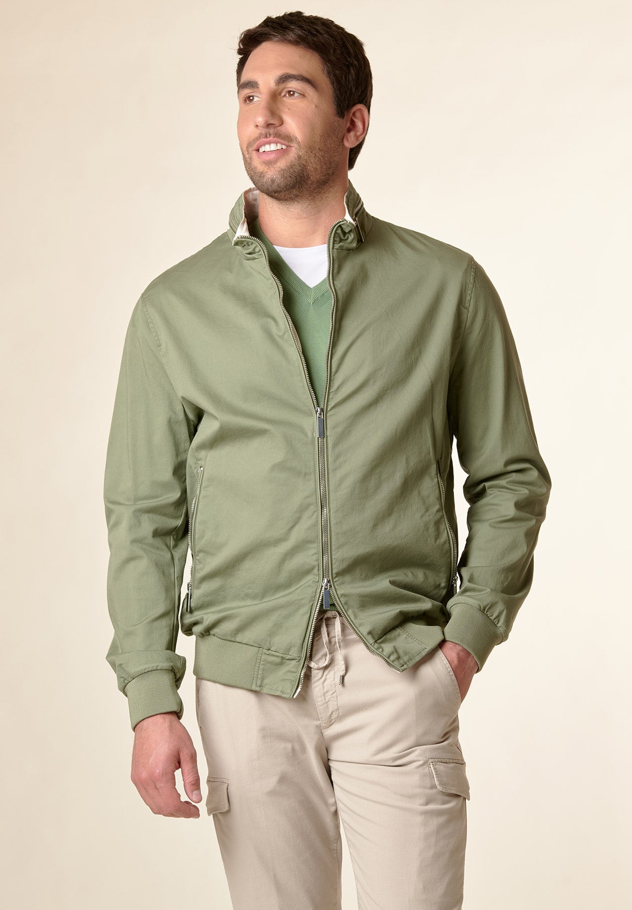 Bomber verde militare cotone zip-Angelico