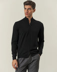 Maglia full zip nero lana merinos Harmony-Angelico