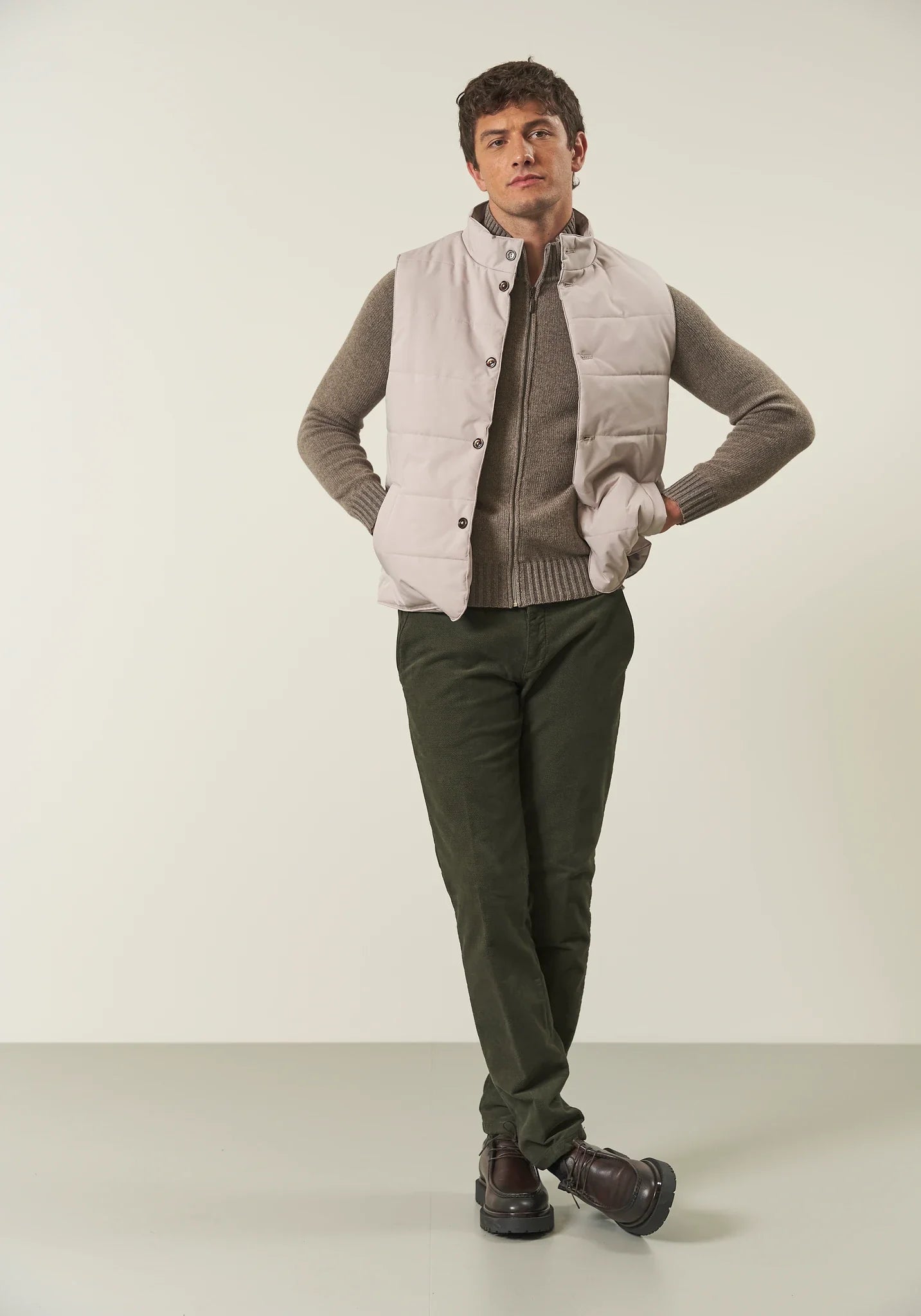 Maglia full zip beige misto lana vanis������-Angelico