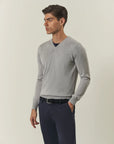 Light grey V-neck merino wool Lana Gatto